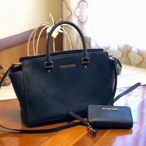 Authentic Michael Kors Selma Handbag and Wristlet